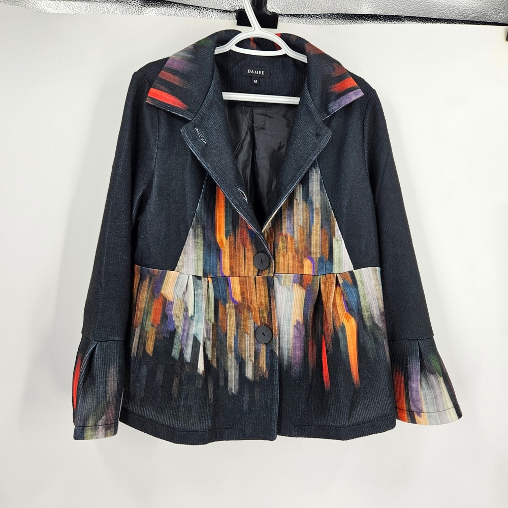 DAMEE Abstract Art to wear Print Ribbed Jacket Black Multi Color Size M